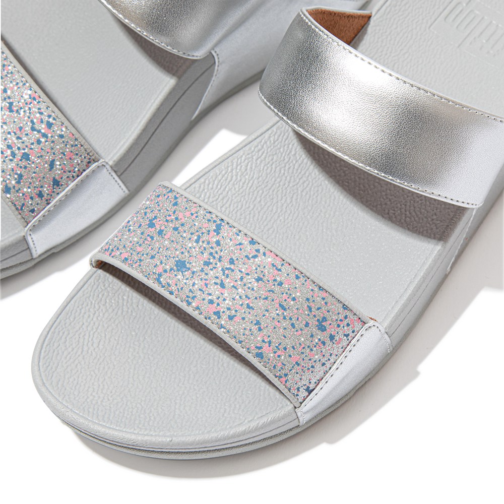 Fitflop Womens Slides Silver - Lulu Shimmer Splash - 18IMRUDKB